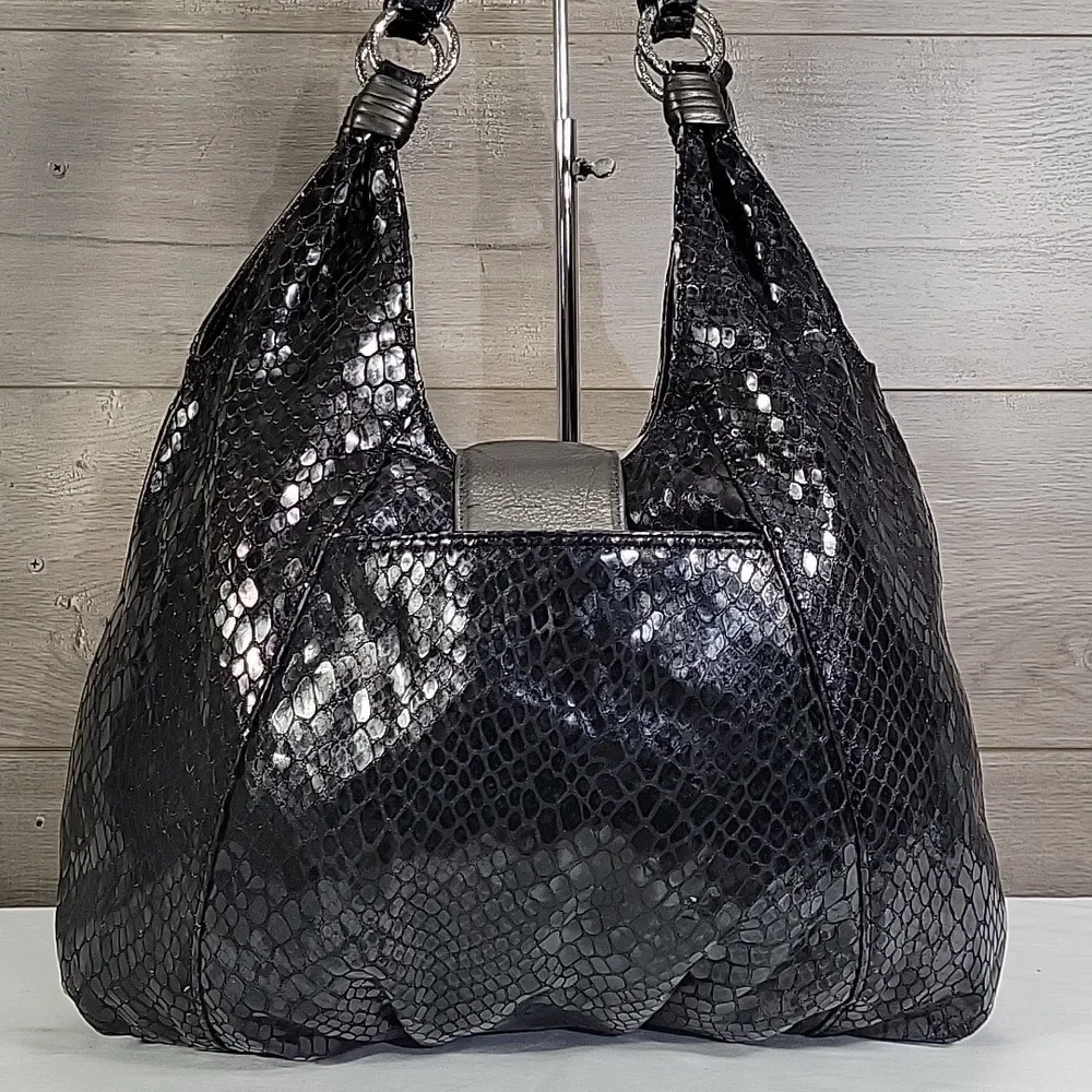 Brighton Black Patent Snakeskin Embossed Leather Women's Bag